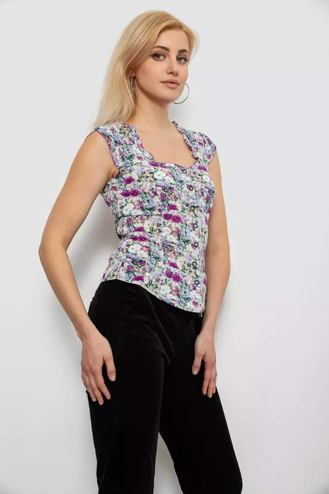 Купить Блуза c цветочным принтом, цвет сиреневый, 230R262 - Фото №3