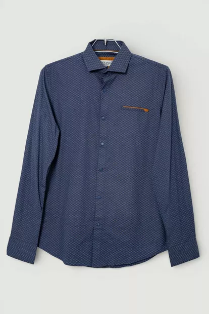 Сорочка чоловіча однотонна з принтом, колір темно-синій, 186R2011