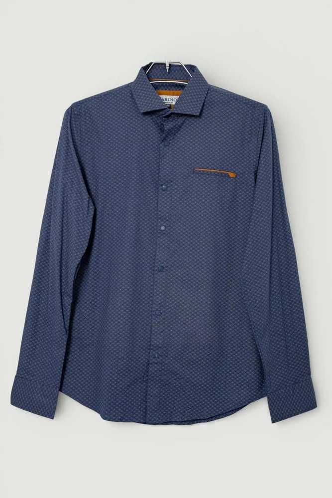 Купить Рубашка мужская однотонная с принтом, цвет темно-синий, 186R2011 - Фото №1