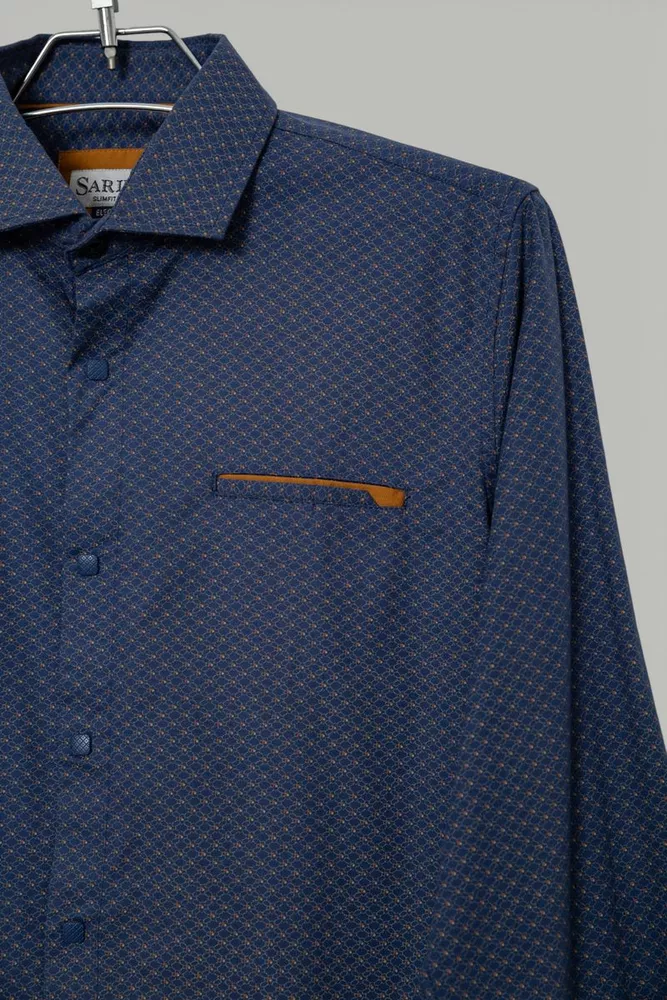 Купить Рубашка мужская однотонная с принтом, цвет темно-синий, 186R2011 - Фото №2