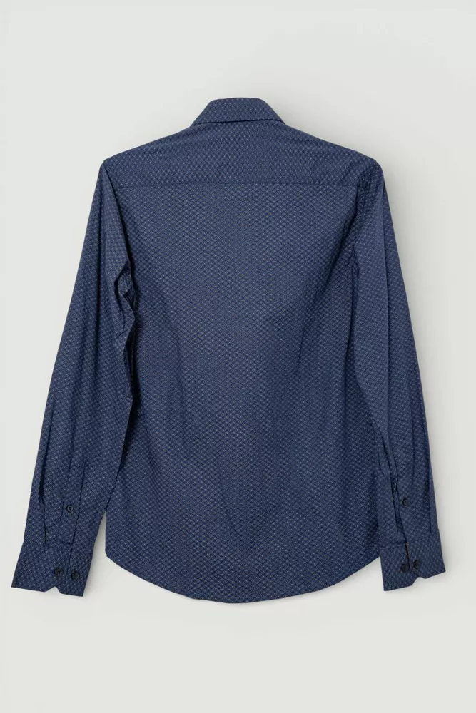 Купить Рубашка мужская однотонная с принтом, цвет темно-синий, 186R2011 - Фото №3