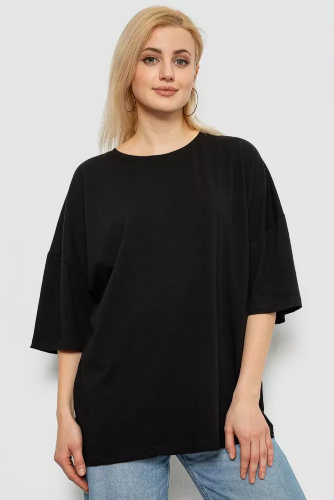 Купить Футболка женская однотонная, цвет черный, 244R2023 - Фото №1