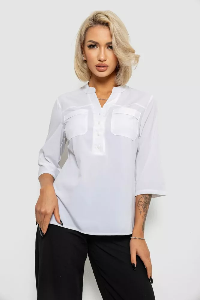 Купить Блуза однотонная  -уценка, цвет белый, 230R97-1-U-14 - Фото №1