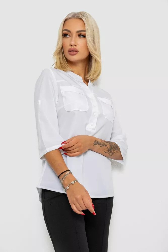 Купити Блуза однотонна  -уцінка, колір білий, 230R97-U-5 - Фото №3