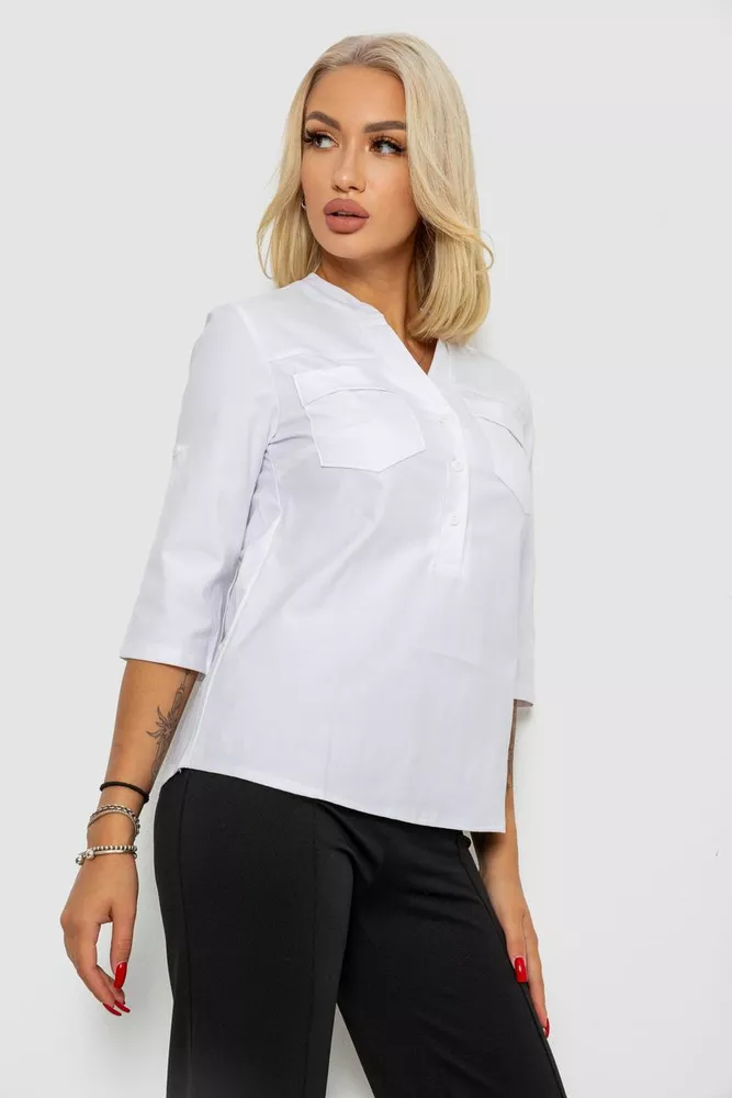 Купити Блуза однотонна  -уцінка, колір білий, 230R96-13-U-4 - Фото №3