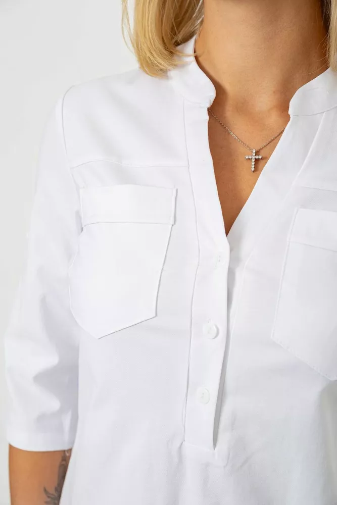 Купити Блуза однотонна  -уцінка, колір білий, 230R96-13-U-4 - Фото №5
