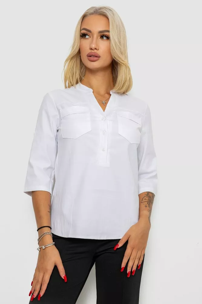 Купити Блуза однотонна  -уцінка, колір білий, 230R96-13-U-4 - Фото №1