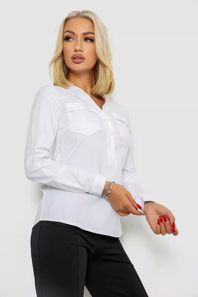 Купити Блуза однотонна  -уцінка, колір білий, 230R96-12-U-7 - Фото №3