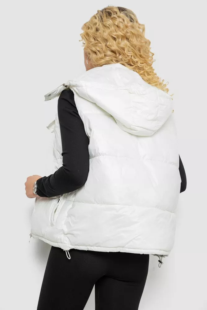 Купити Жилетка жіноча дута з капюшоном, колір білий, 243R609 - Фото №4