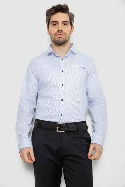 Сорочка чоловіча однотонна з принтом, колір білий, 186R2011