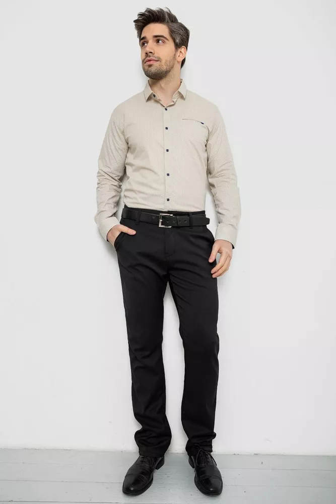 Купить Рубашка мужская однотонная с принтом, цвет бежевый, 186R2011 - Фото №2