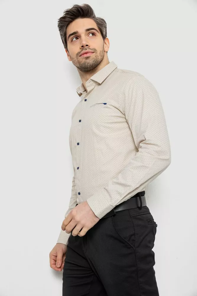 Купить Рубашка мужская однотонная с принтом, цвет бежевый, 186R2011 - Фото №3