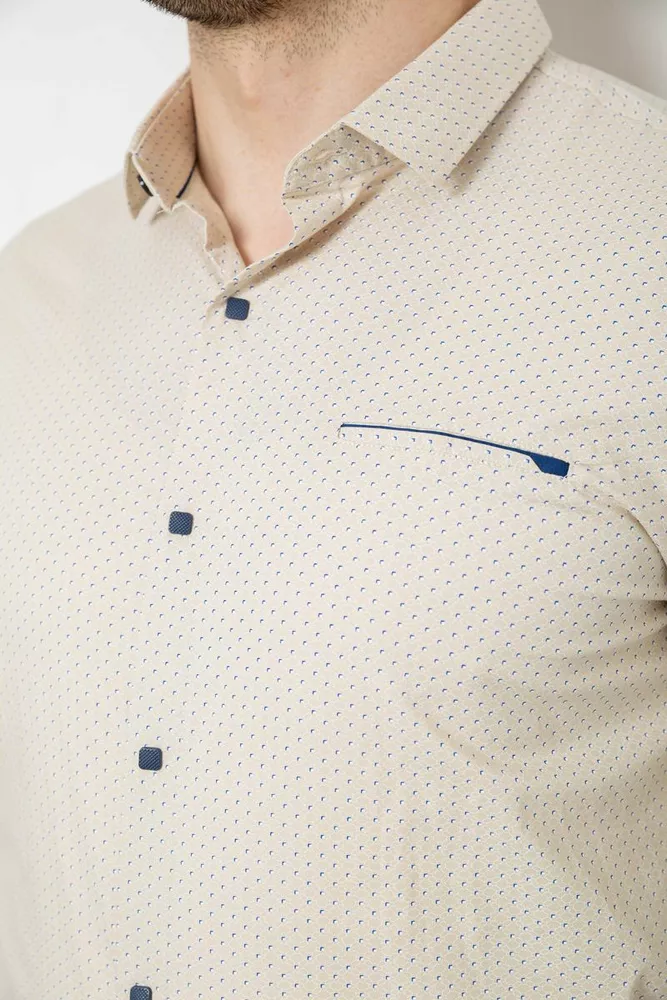 Купить Рубашка мужская однотонная с принтом, цвет бежевый, 186R2011 - Фото №5