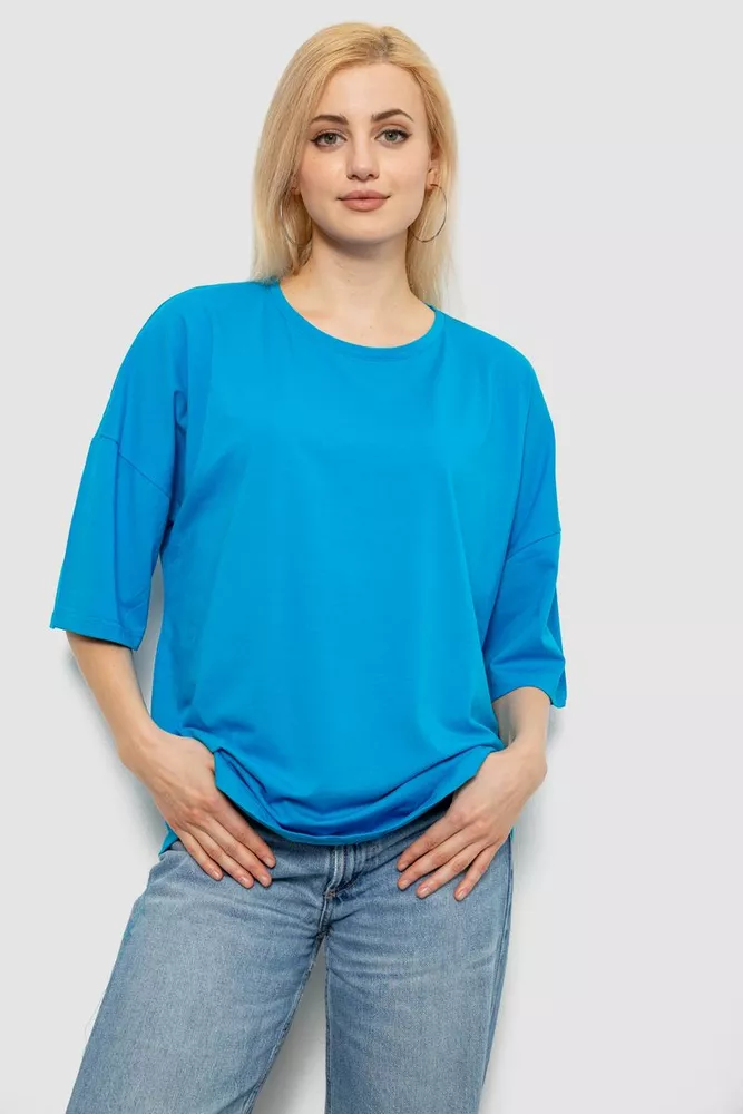 Купить Футболка женская однотонная, цвет голубой, 244R2023 - Фото №1