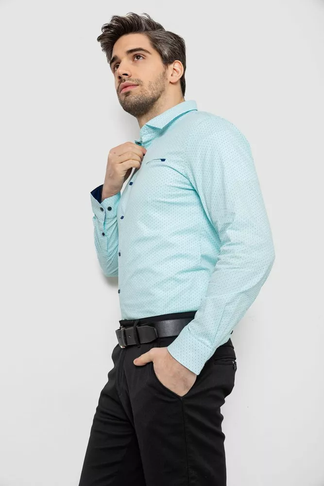 Купить Рубашка мужская однотонная с принтом, цвет голубой, 186R2011 - Фото №3