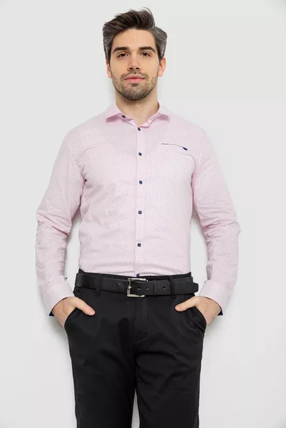 Рубашка мужская однотонная с принтом, цвет розовый, 186R2011