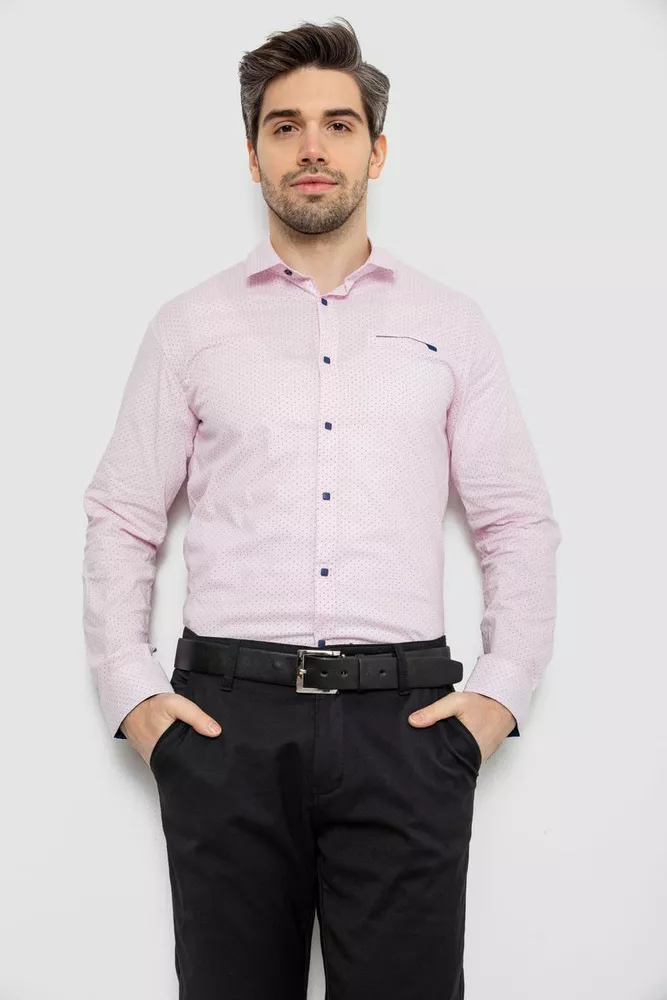 Купить Рубашка мужская однотонная с принтом, цвет розовый, 186R2011 - Фото №1