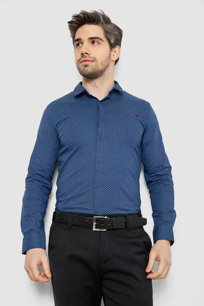 Сорочка чоловіча однотонна з принтом, колір синій, 186R2011