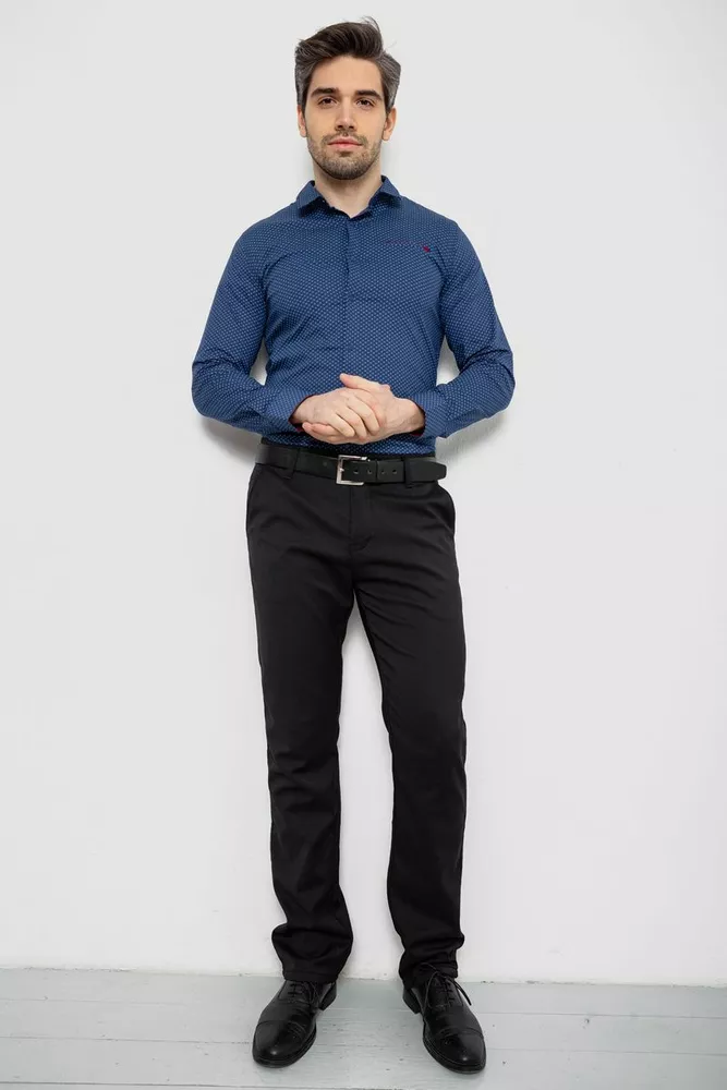 Купить Рубашка мужская однотонная с принтом, цвет синий, 186R2011 - Фото №2