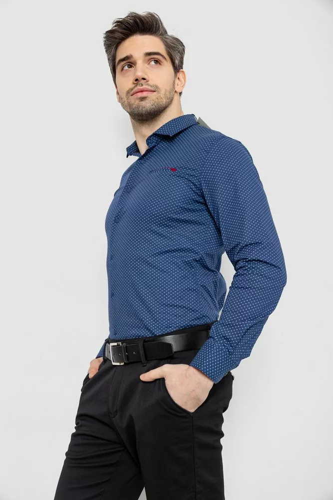 Купить Рубашка мужская однотонная с принтом, цвет синий, 186R2011 - Фото №3