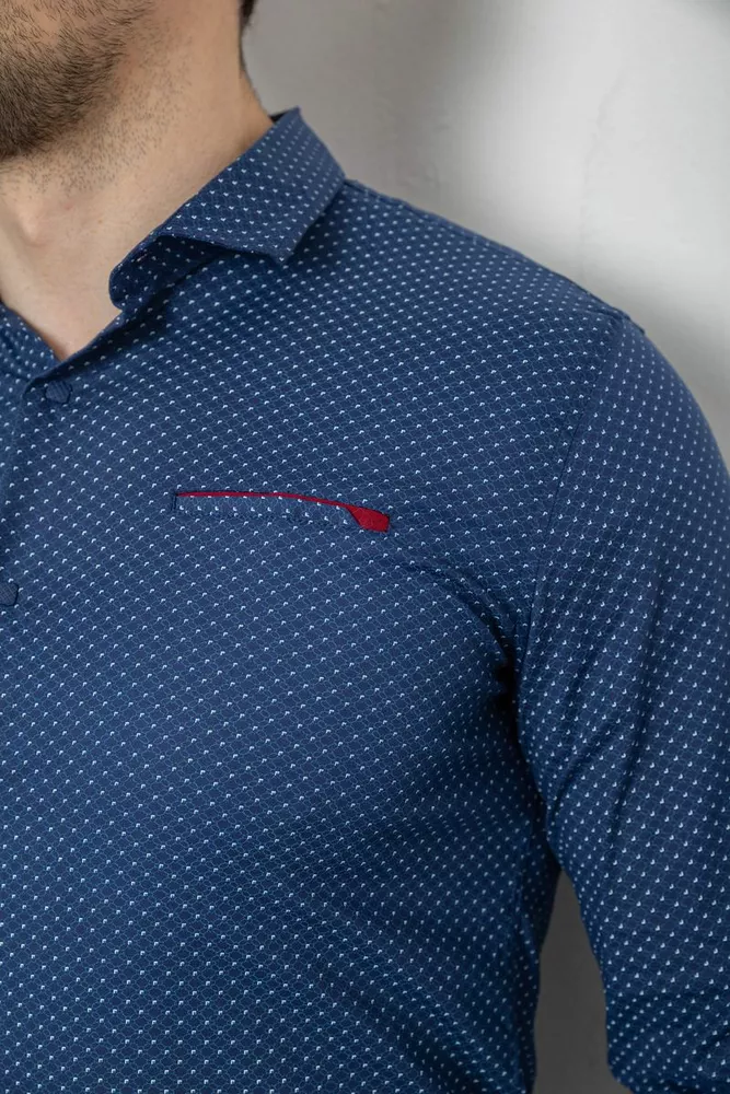 Купить Рубашка мужская однотонная с принтом, цвет синий, 186R2011 - Фото №5