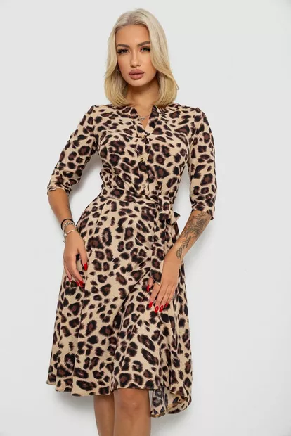 Платье софт с принтом  -уценка, цвет бежево-коричневый, 230R1011-7-U