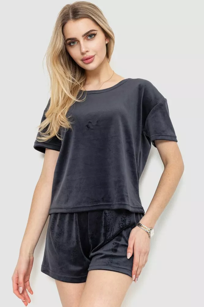 Купить Домашний костюм велюровый  -уценка, цвет темно-серый, 102R272-3-U-4 - Фото №1