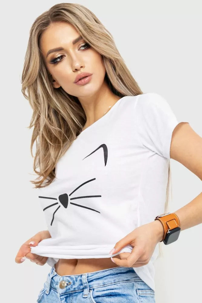 Купити Футболка жіноча з принтом, колір білий, 221R3005 - Фото №4