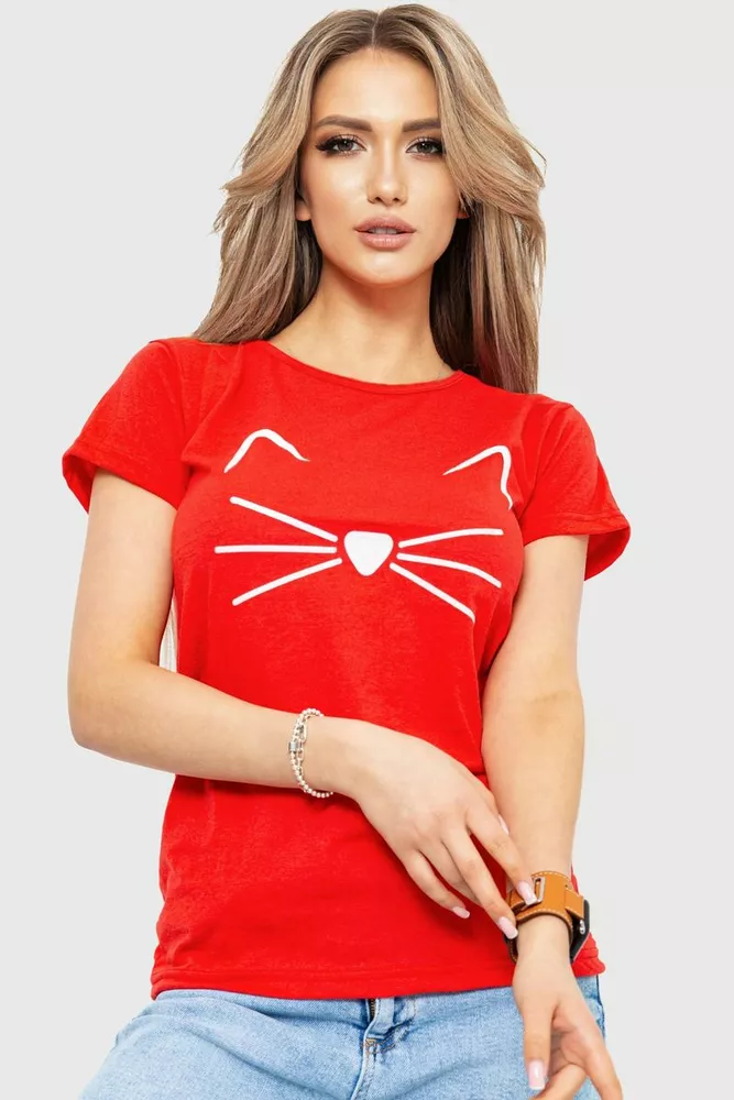 Купити Футболка жіноча з принтом, колір червоний, 221R3005 - Фото №1