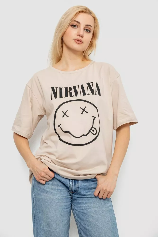 Купить Футболка женская с принтом, цвет бежевый, 244R2010 - Фото №1