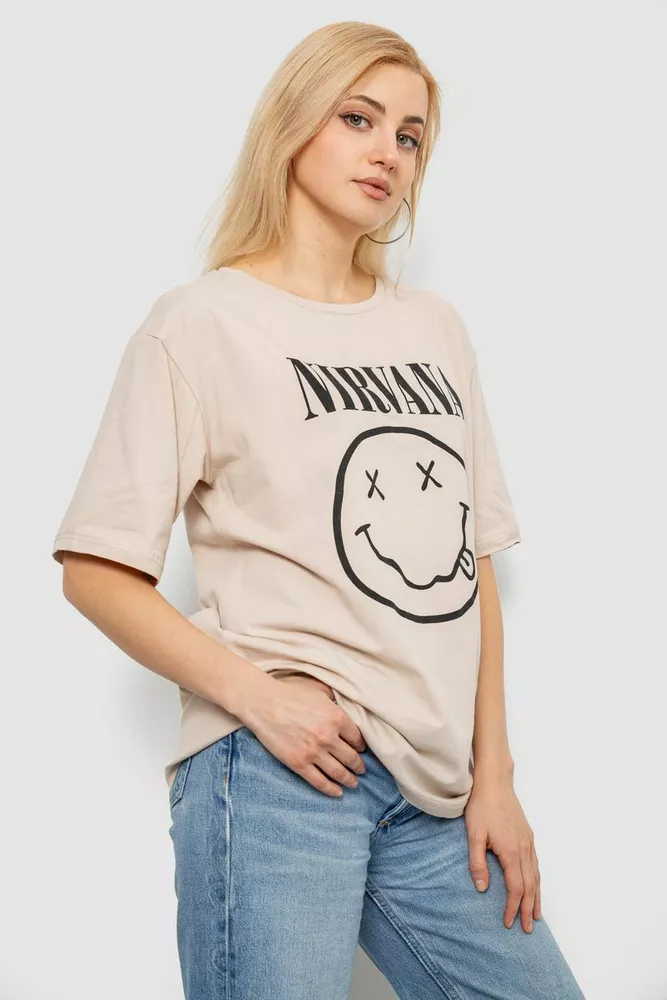 Купить Футболка женская с принтом, цвет бежевый, 244R2010 - Фото №3