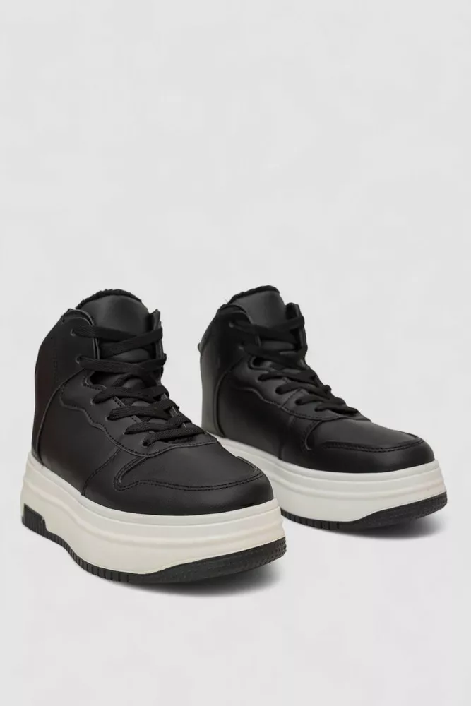 Купити Кросівки жіночі зимові на хутрі, колір чорно-білий, 248RAM01 - Фото №3