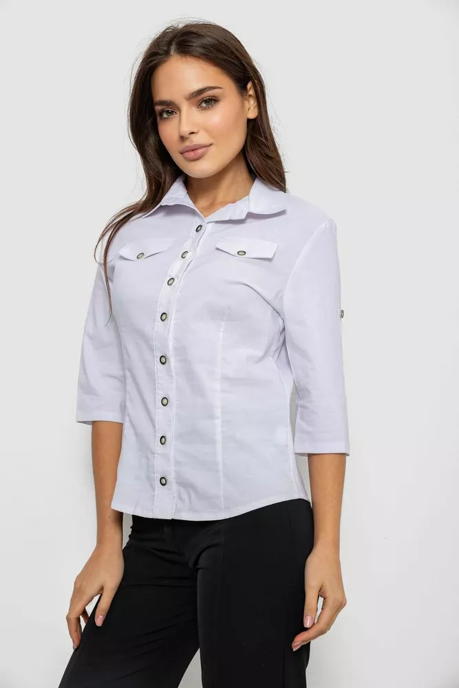 Купити Сорочка жіноча однотонна, колір білий, 230R068-5 - Фото №3