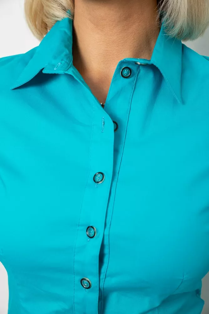 Купити Сорочка жіноча однотонна, колір бірюзовий, 230R068-5 - Фото №5