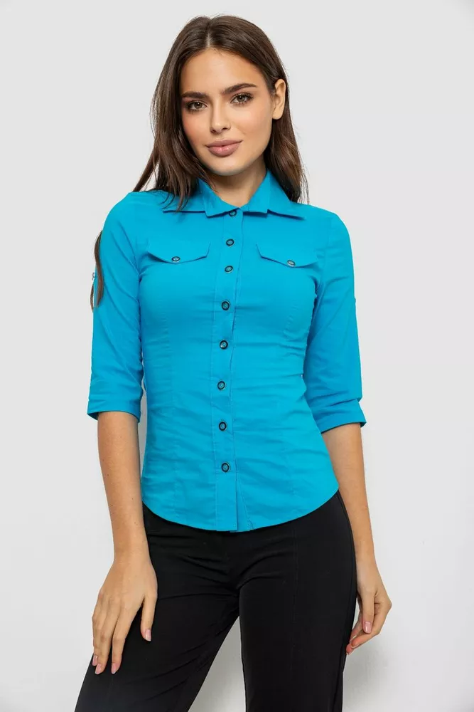 Купити Сорочка жіноча однотонна, колір блакитний, 230R068-5 - Фото №1