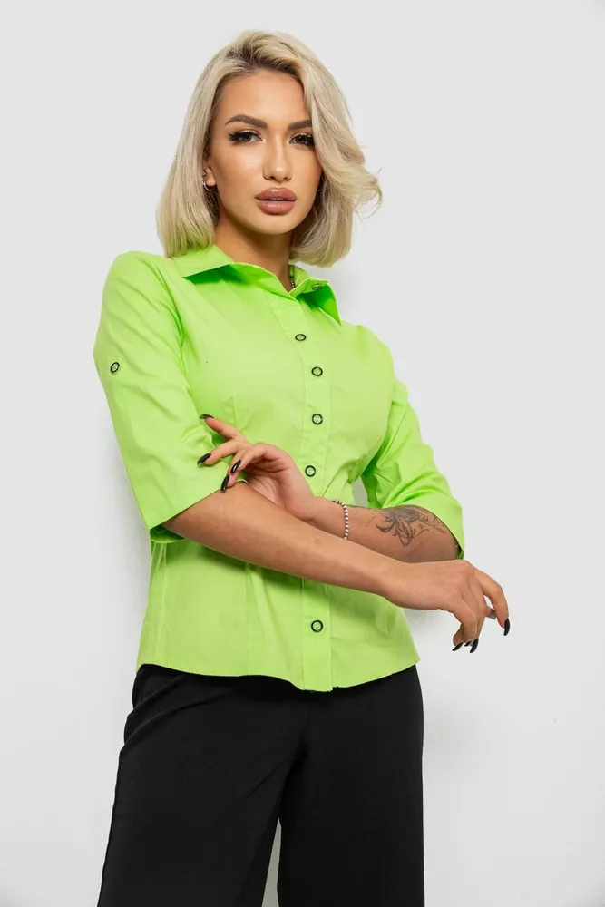 Купить Рубашка женская однотонная, цвет салатовый, 230R068-5 - Фото №1