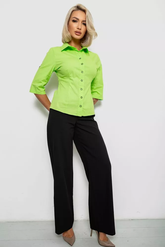 Купить Рубашка женская однотонная, цвет салатовый, 230R068-5 - Фото №2