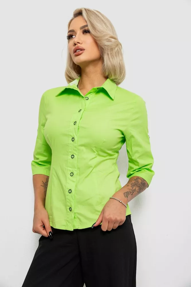 Купить Рубашка женская однотонная, цвет салатовый, 230R068-5 - Фото №3