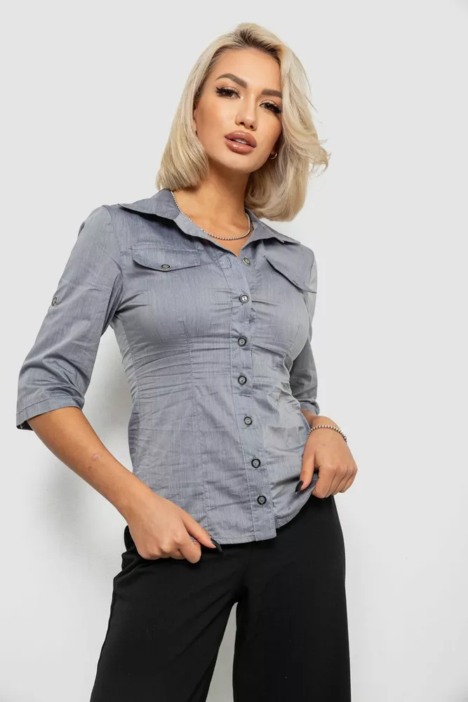 Купити Сорочка жіноча однотонна, колір сірий, 230R068-5 оптом - Фото №3
