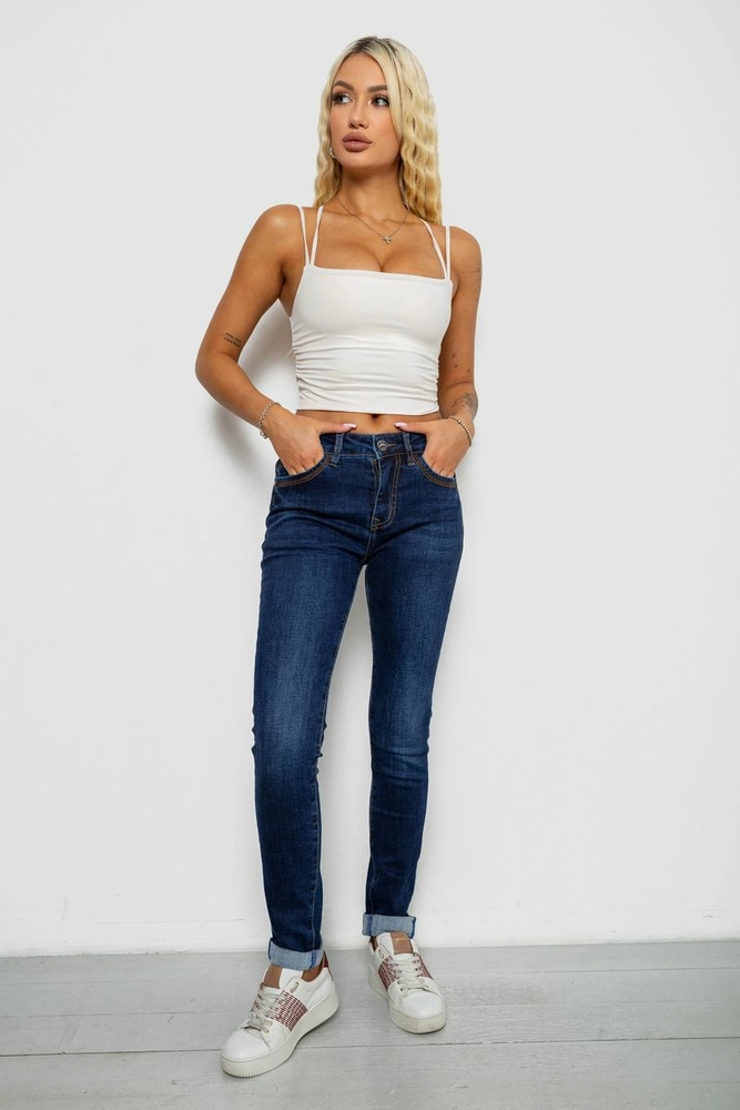 Купити Джинси жіночі однотонні утеплені Skinny, колір синій, 244R5690 - Фото №2
