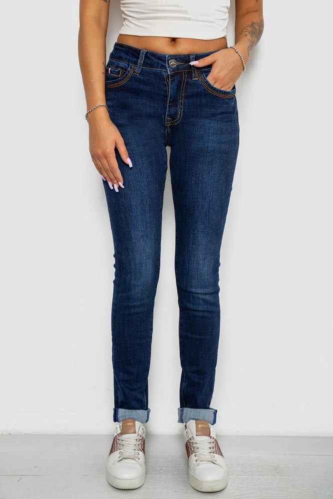 Купити Джинси жіночі однотонні утеплені Skinny, колір синій, 244R5690 - Фото №1