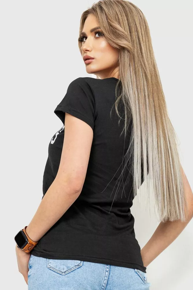 Купити Футболка жіноча з принтом, колір чорний, 221R3063 оптом - Фото №4
