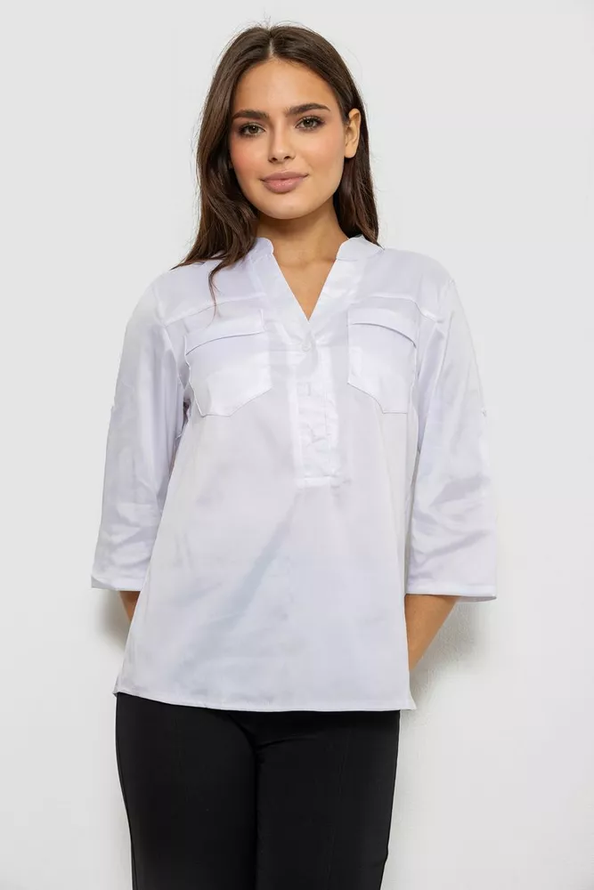 Купить Блуза однотонная  -уценка, цвет белый, 230R96-1-U-5 - Фото №1