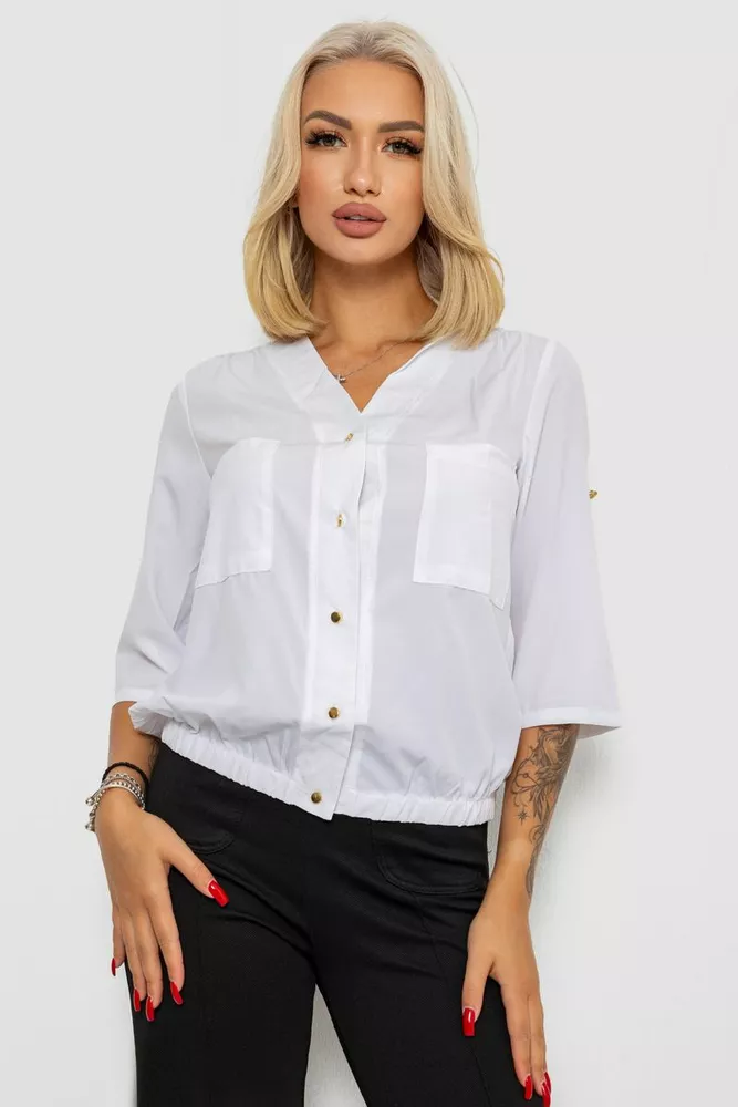 Купить Блуза однотонная  -уценка, цвет белый, 230R91-1-U-13 - Фото №1