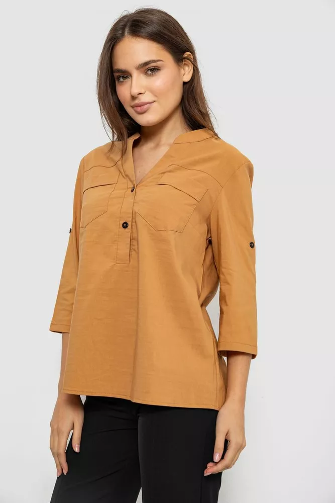 Купить Блуза однотонная  -уценка, цвет коричневый, 230R96-U-1 - Фото №3