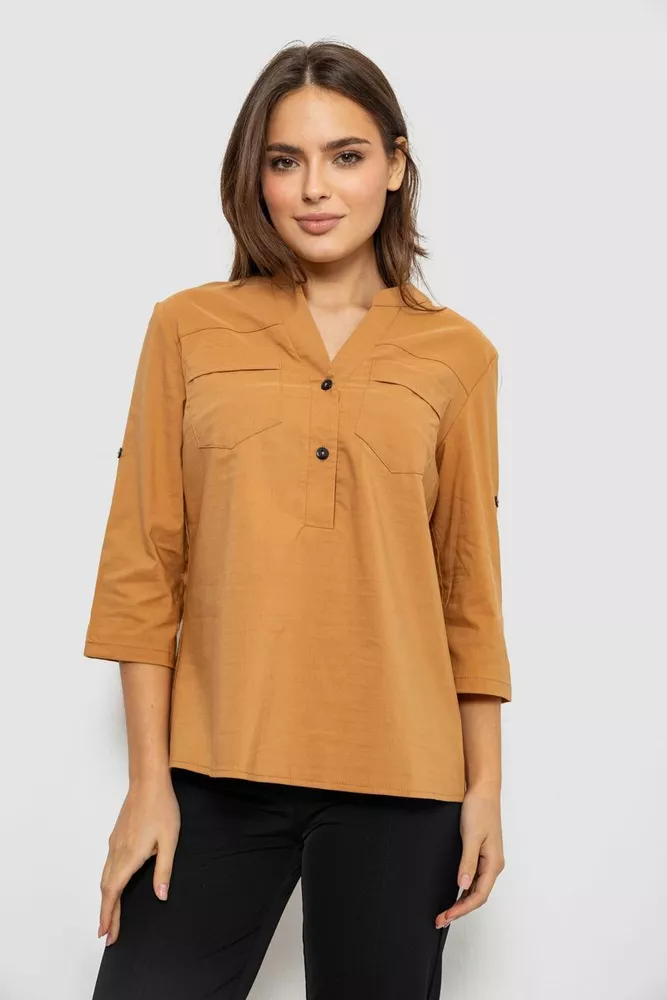 Купить Блуза однотонная  -уценка, цвет коричневый, 230R96-U-1 - Фото №1