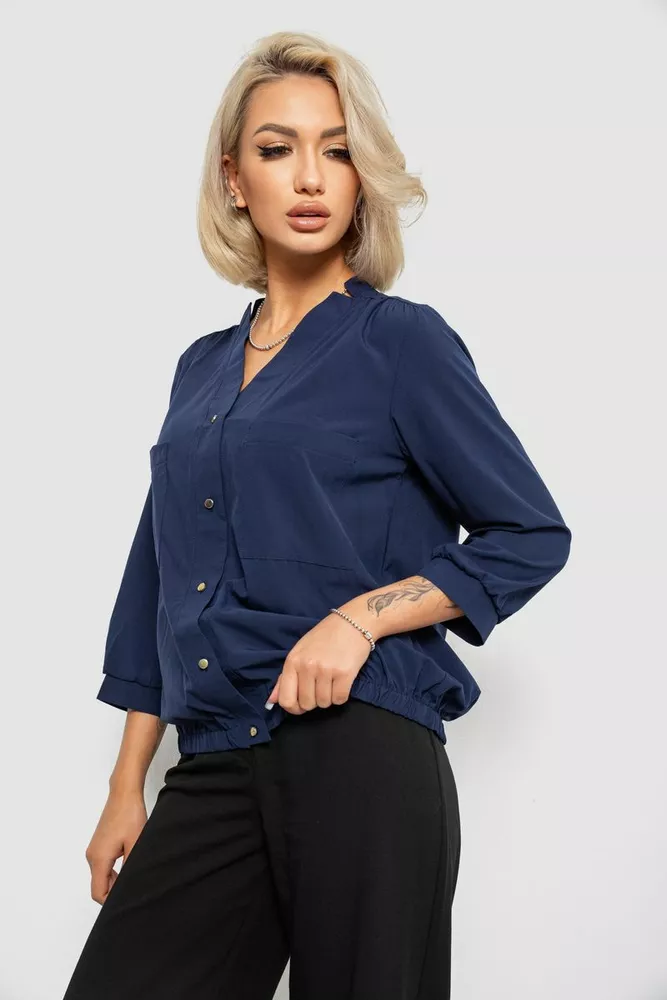 Купити Блуза однотонна  -уцінка, колір синій, 230R91-2-U-9 - Фото №3