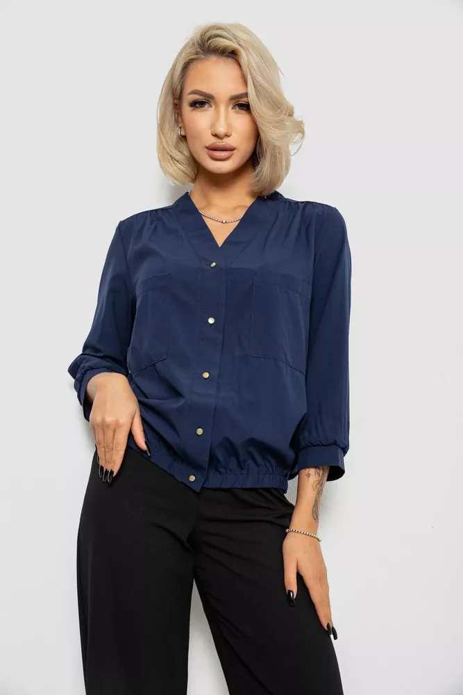 Купити Блуза однотонна  -уцінка, колір синій, 230R91-2-U-9 - Фото №1