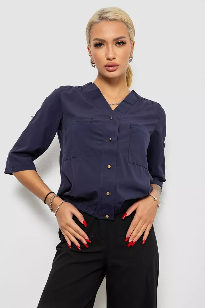 Купить Блуза однотонная  -уценка, цвет синий, 230R91-1-U-14 - Фото №1