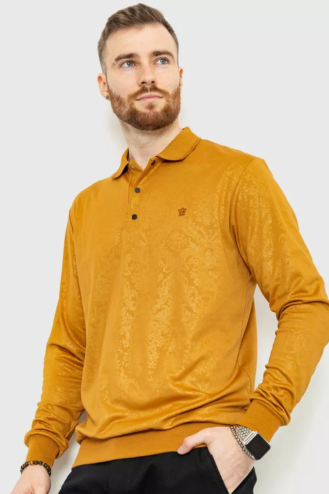 Купити Поло чоловіче з довгим рукавом, колір світло-коричневий, 157R304-1 - Фото №2